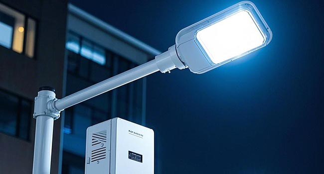 Solar street lights at night